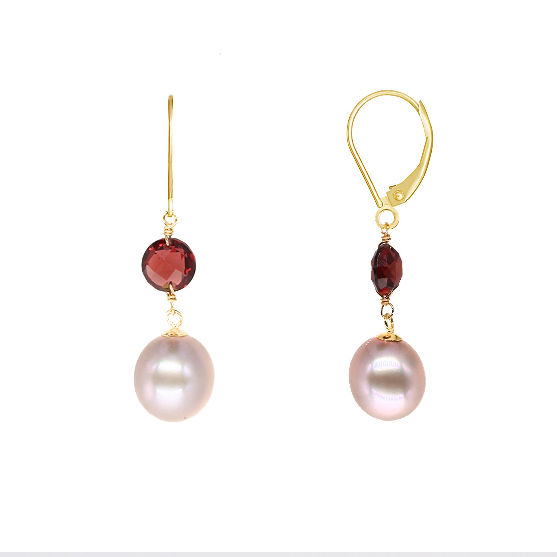 14k Pearl and Gemstones Dangle Leverback Earring