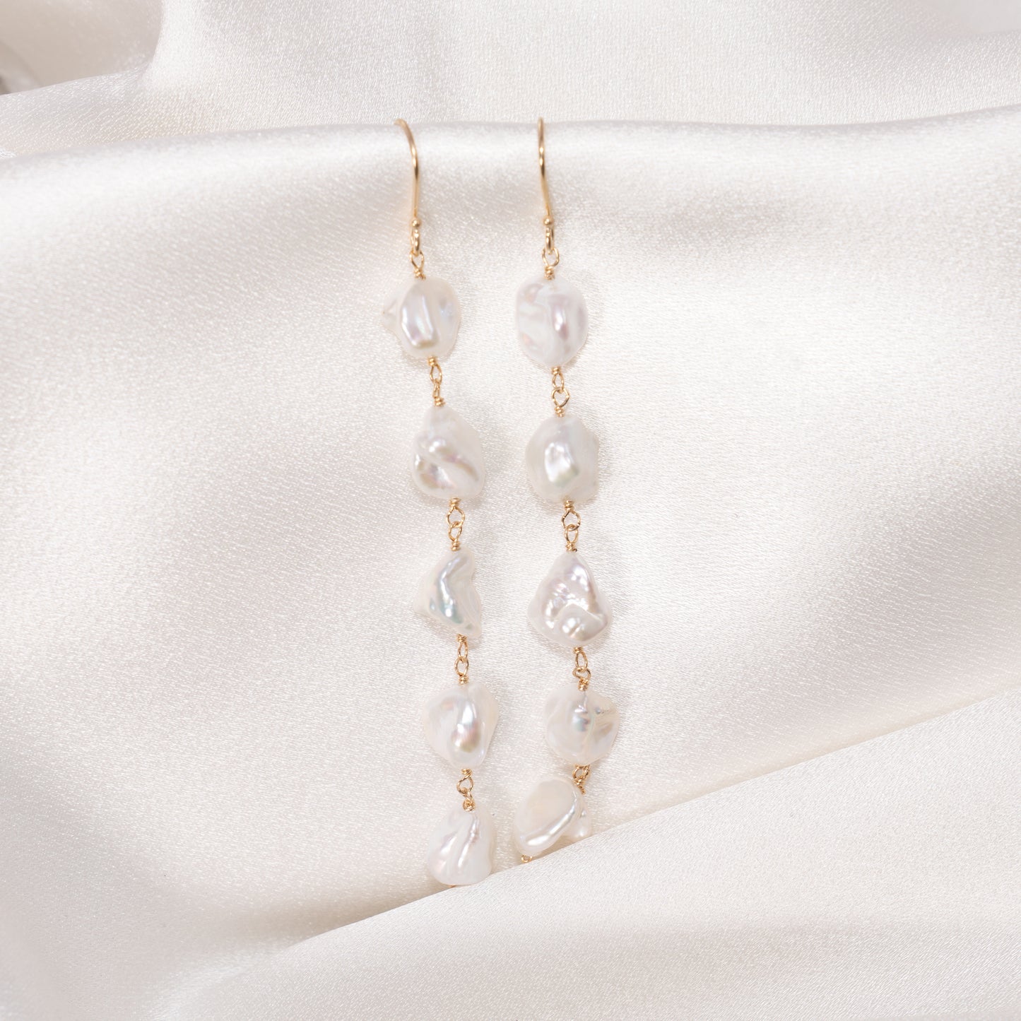 14k Keshi Pearl Linear Drop Hook Earrings