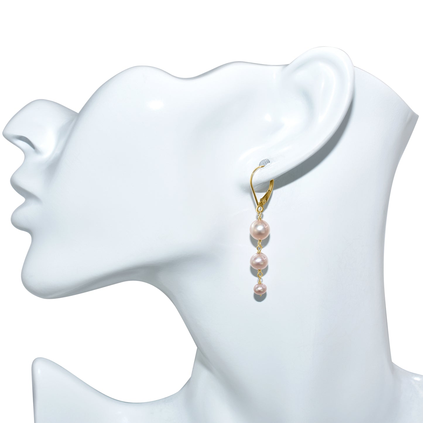 14k Natural Pink Pearl Graduated Drop Leverback Earring