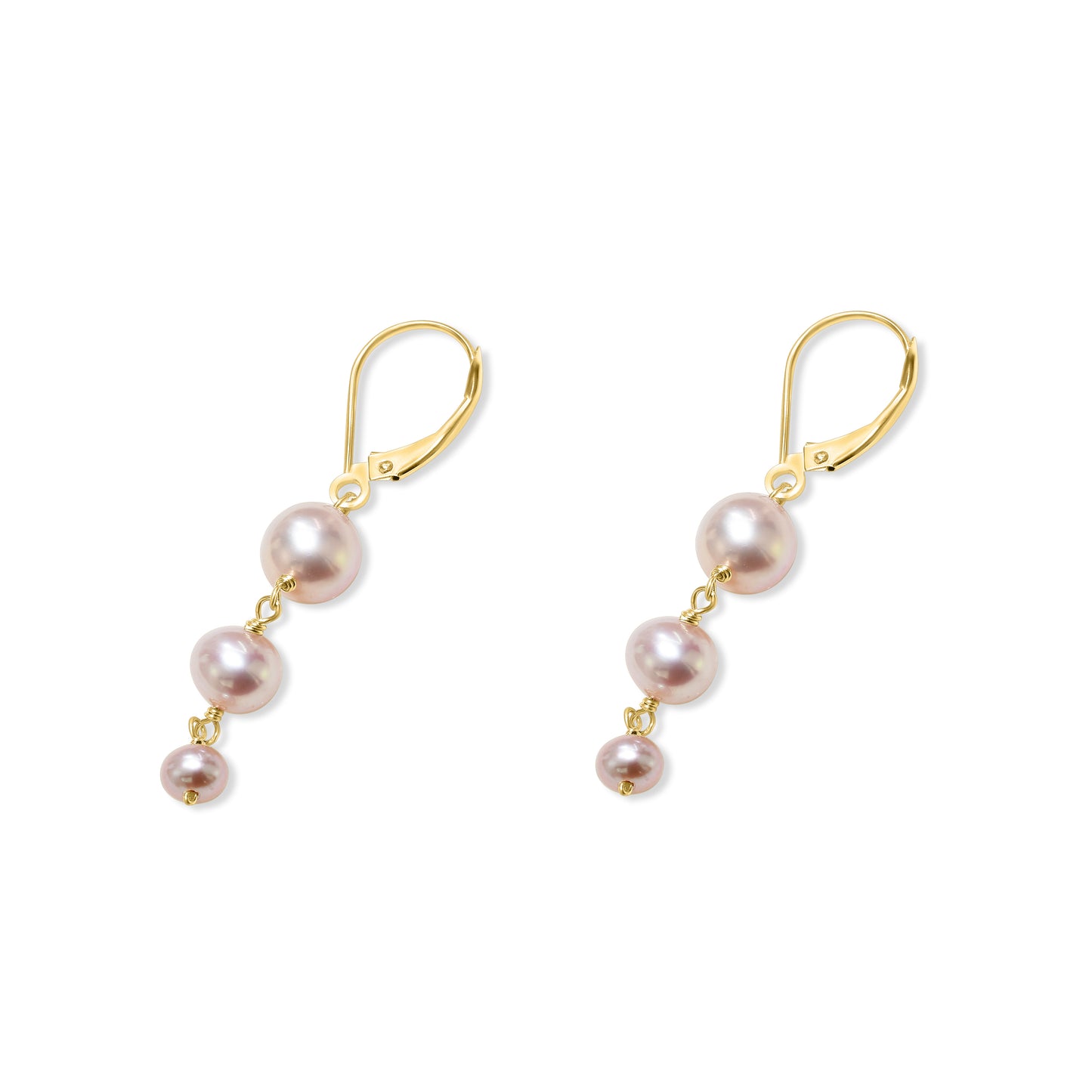 14k Natural Pink Pearl Graduated Drop Leverback Earring