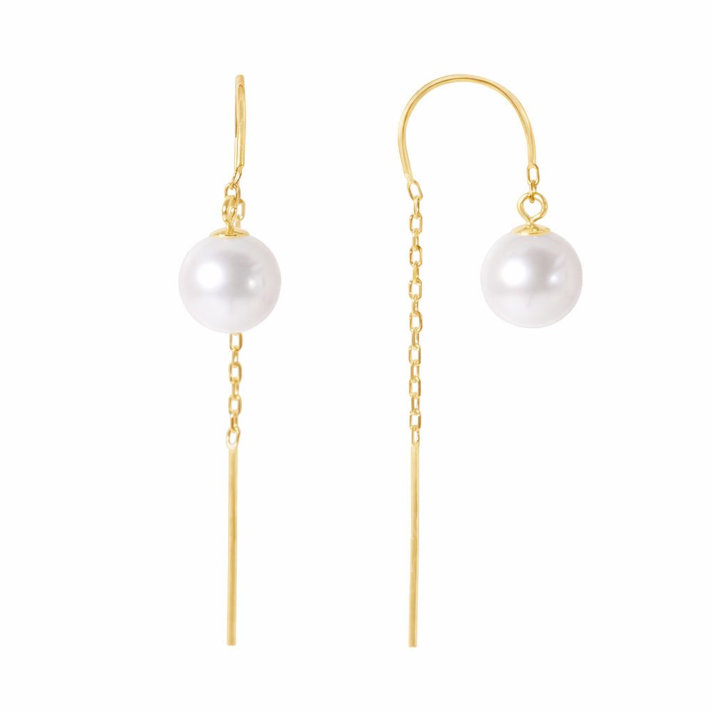 14k White Pearl Threader Earring