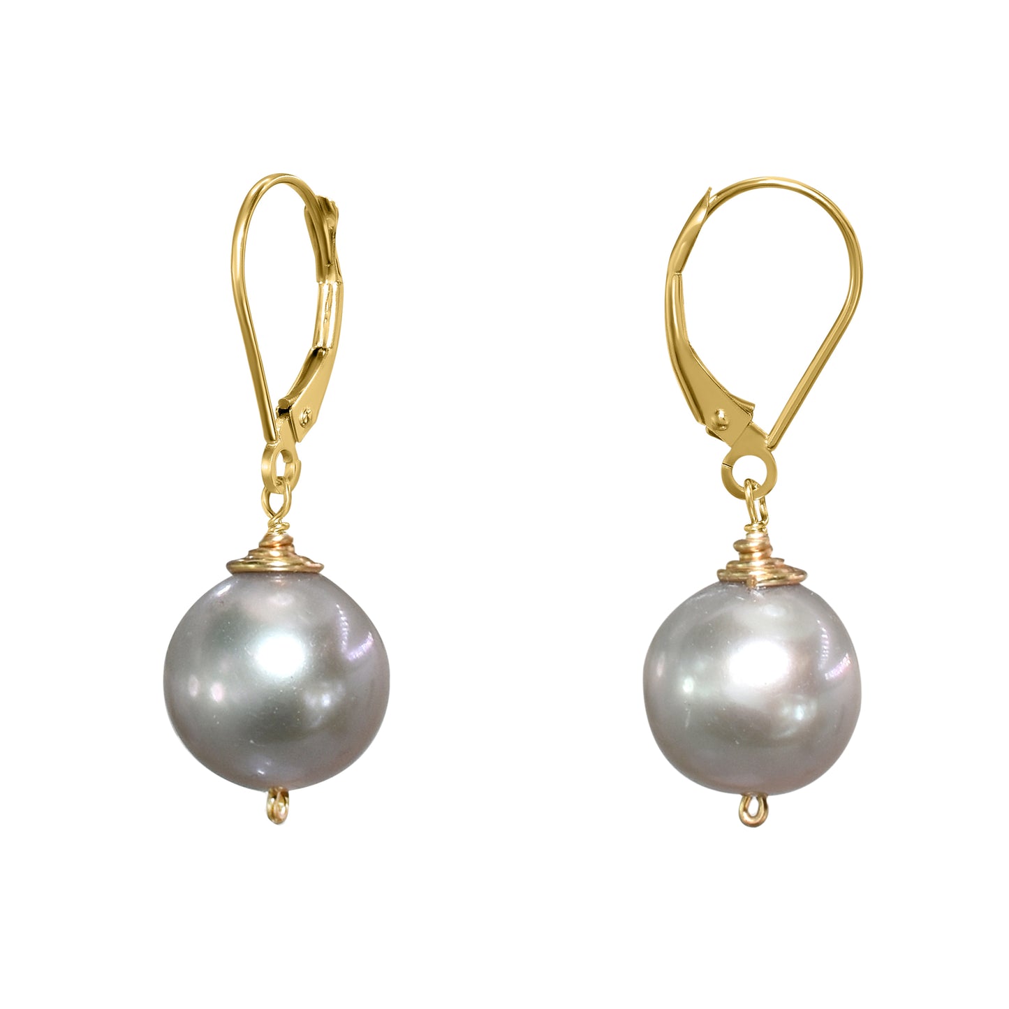 14k Grey Pearl Leverback Earring
