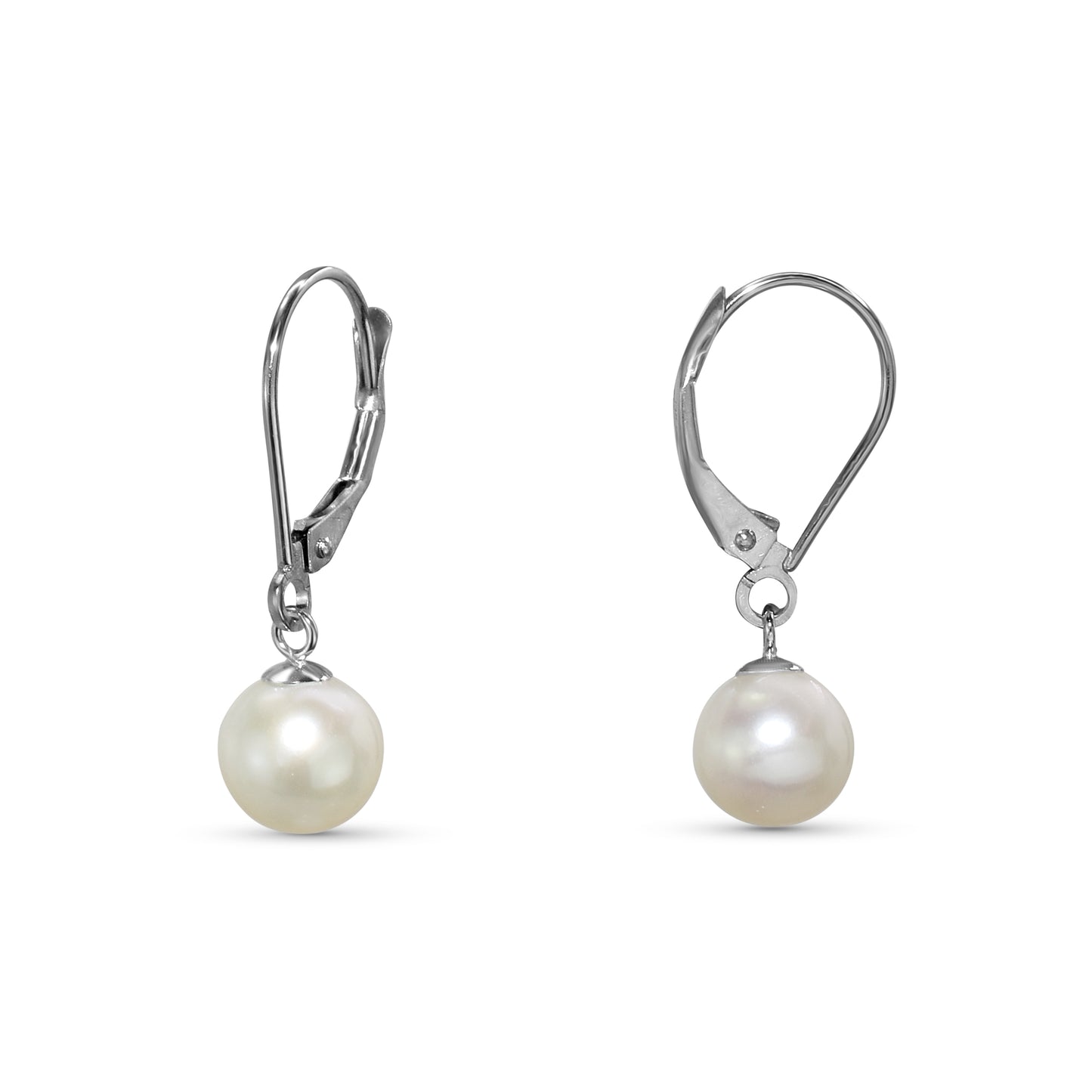 14k White Gold Pearl Dangle Leverback Earring