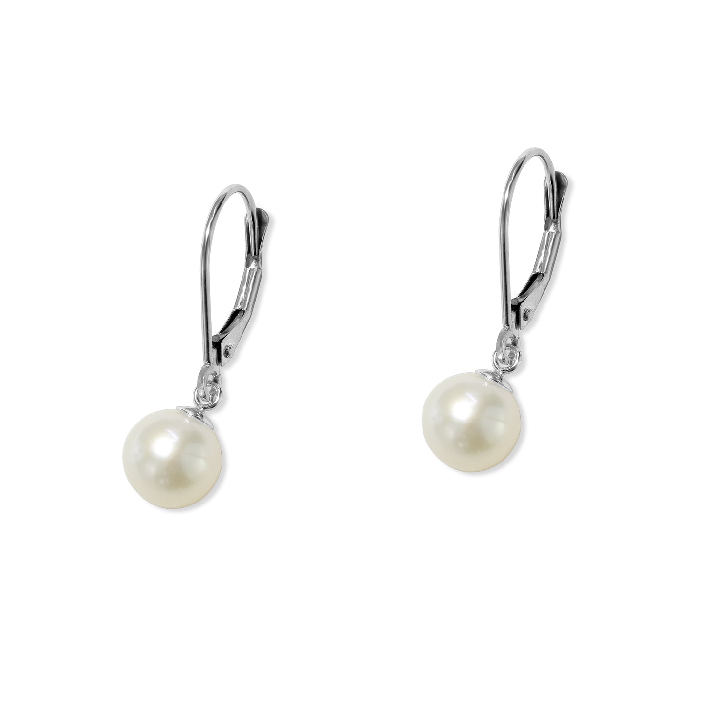 14k White Gold Pearl Dangle Leverback Earring