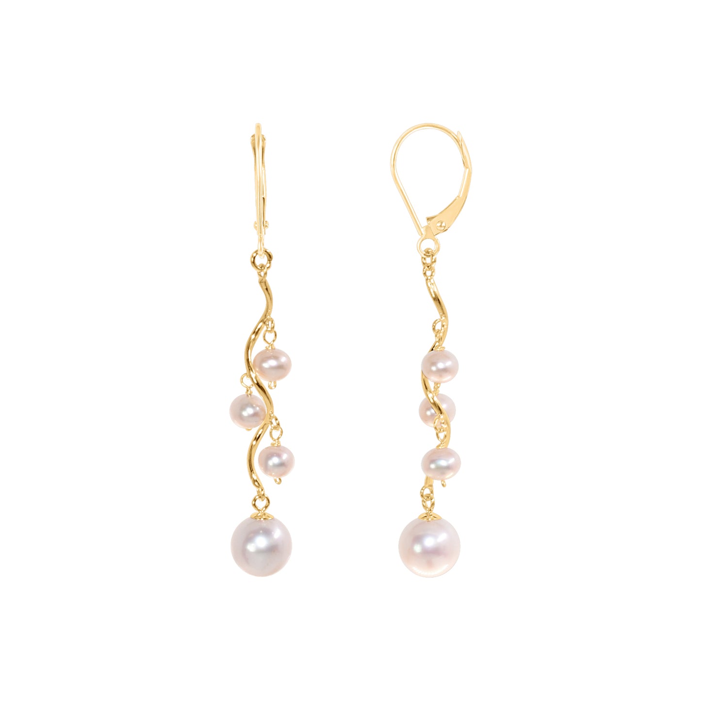 14k Gesmtone Wavy Drop Leverback Earring White Freshwater Pearl
