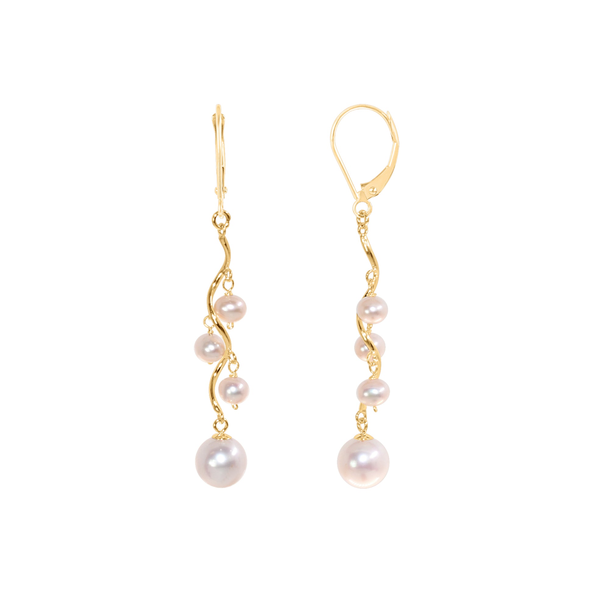 14k Gesmtone Wavy Drop Leverback Earring White Freshwater Pearl