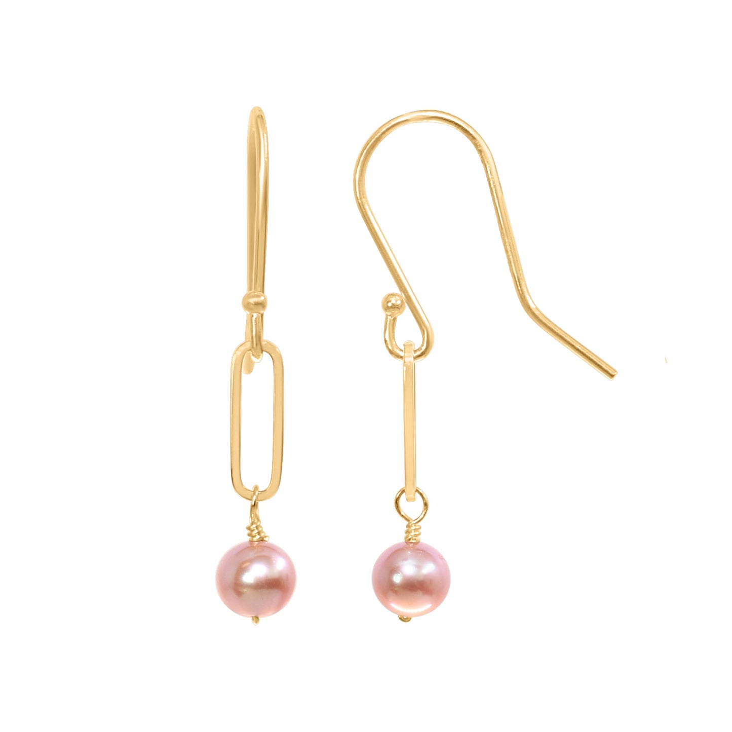 14k Pink Freshwater Pearl Paperclip Link Hook Drop Earring