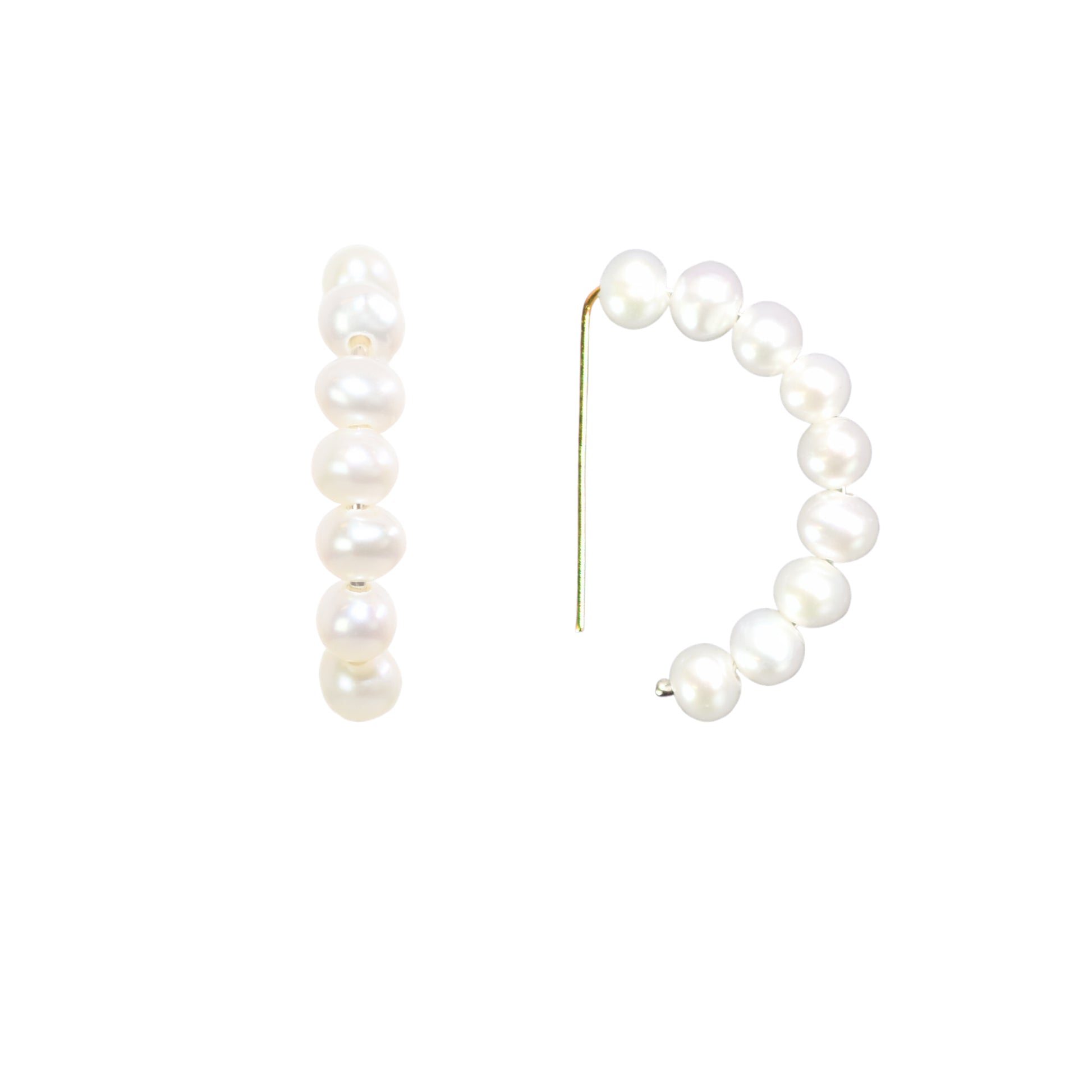 14k White & Pink Freshwater Pearl Half-Hoop Earrings White Freshwater Pearl