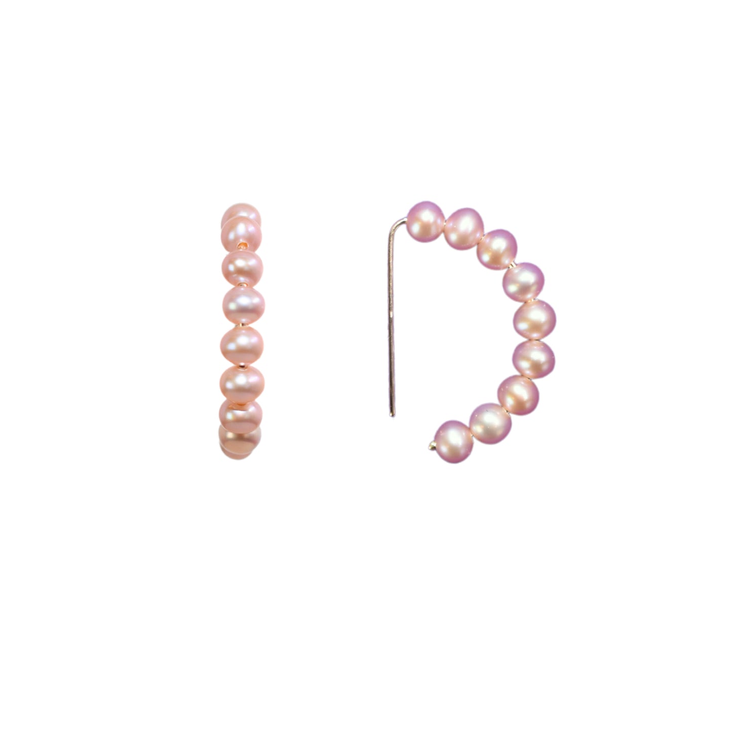 14k White & Pink Freshwater Pearl Half-Hoop Earrings Pink Freshwater Pearl
