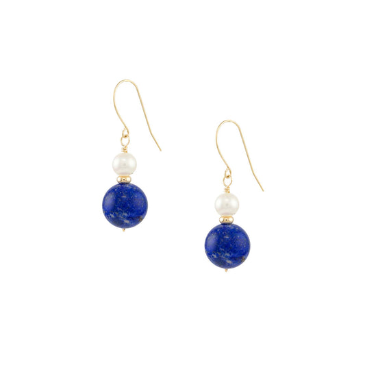 14k White Freshwater Pearl Lapis Drop Hook Earring (14k Wire)