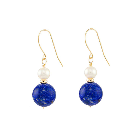 14k White Freshwater Pearl Lapis Drop Hook Earring (14k Wire)
