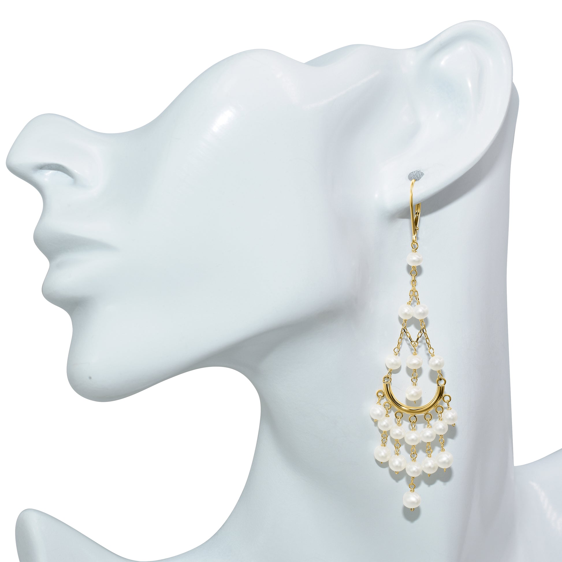 14k White Freshwater Pearl Chandelier Leverback Earring