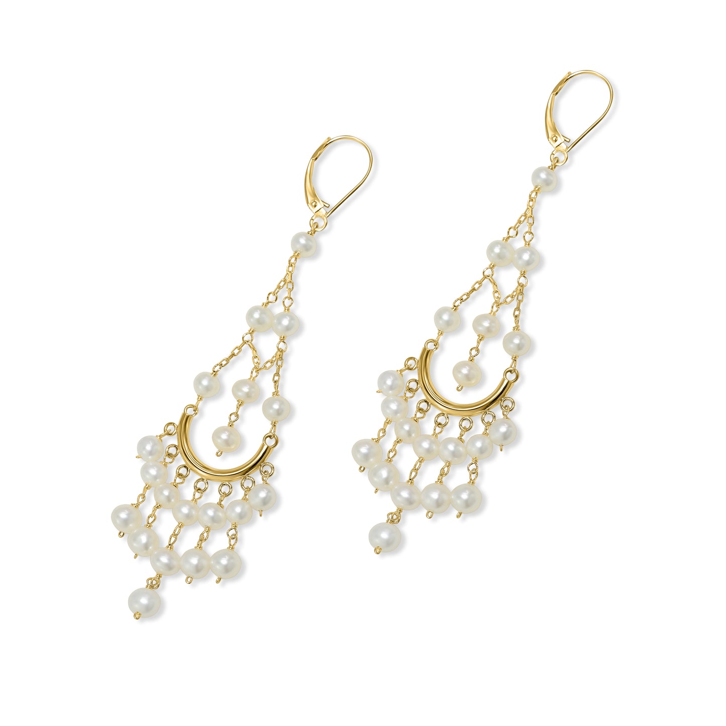 14k White Freshwater Pearl Chandelier Leverback Earring