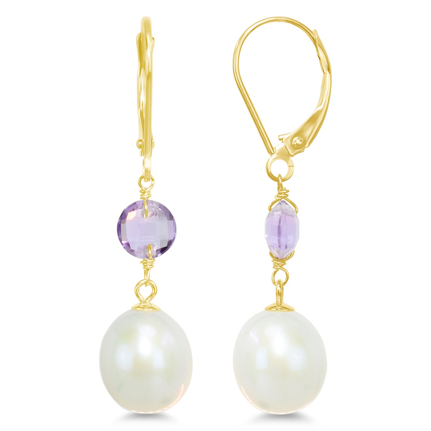 14k Pearl and Gemstones Dangle Leverback Earring