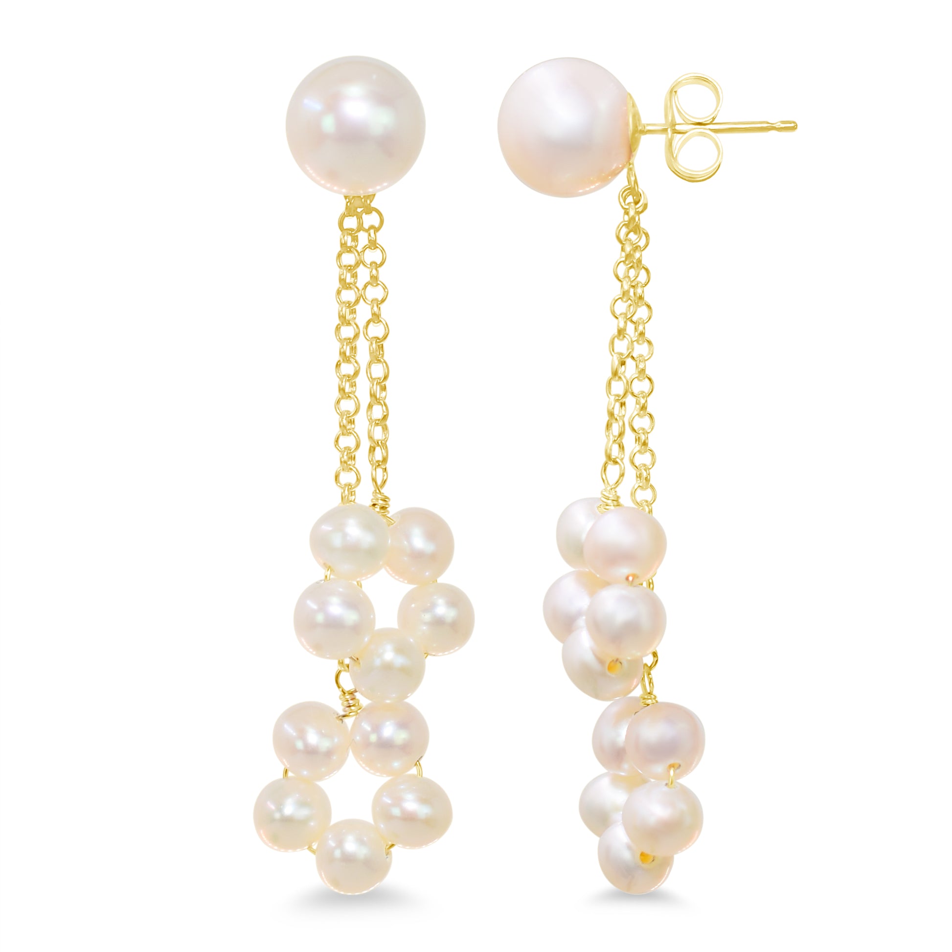 14k White/Pink Freshwater Pearl Double Circle Dangle Post Earring White