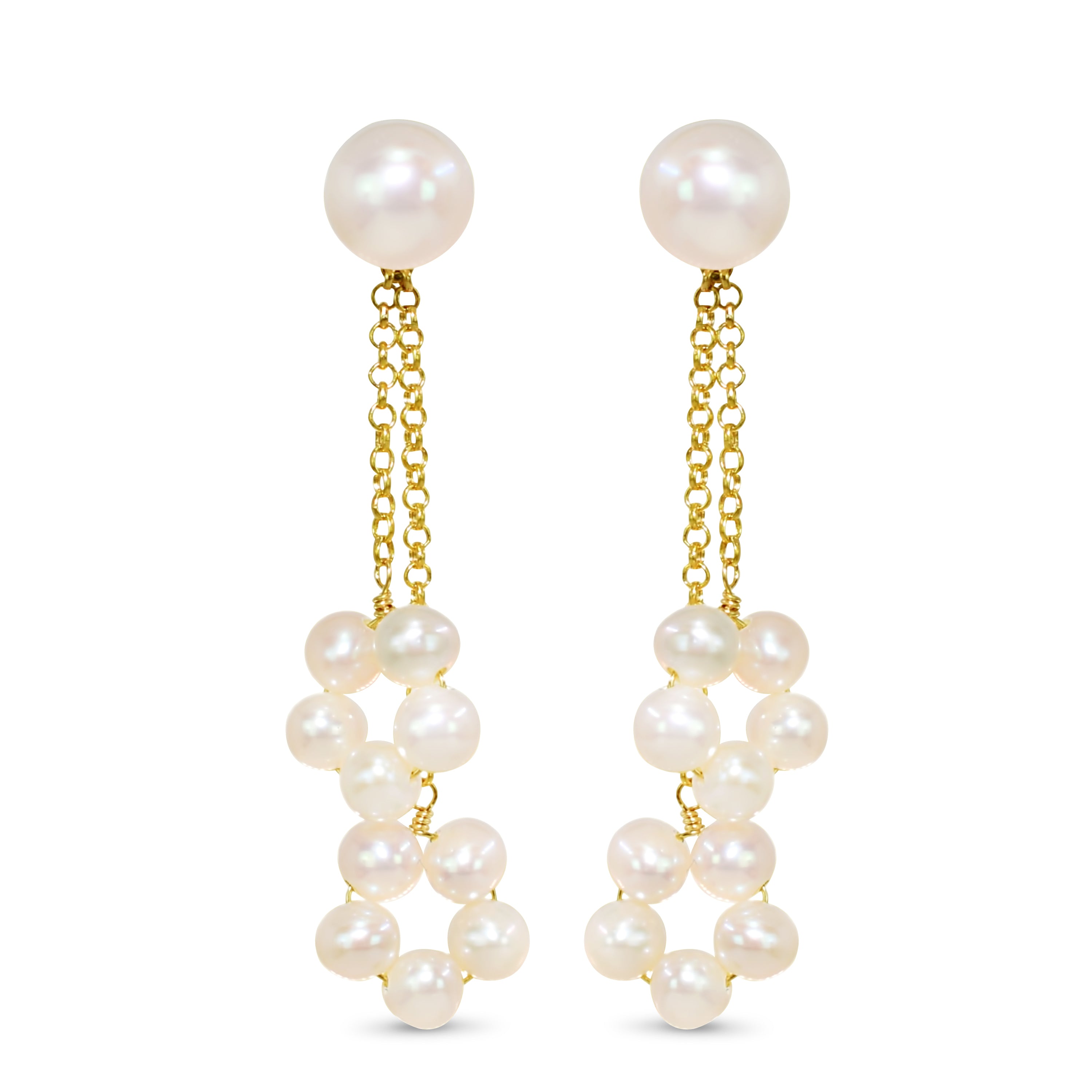14k White/Pink Freshwater Pearl Double Circle Dangle Post Earring White