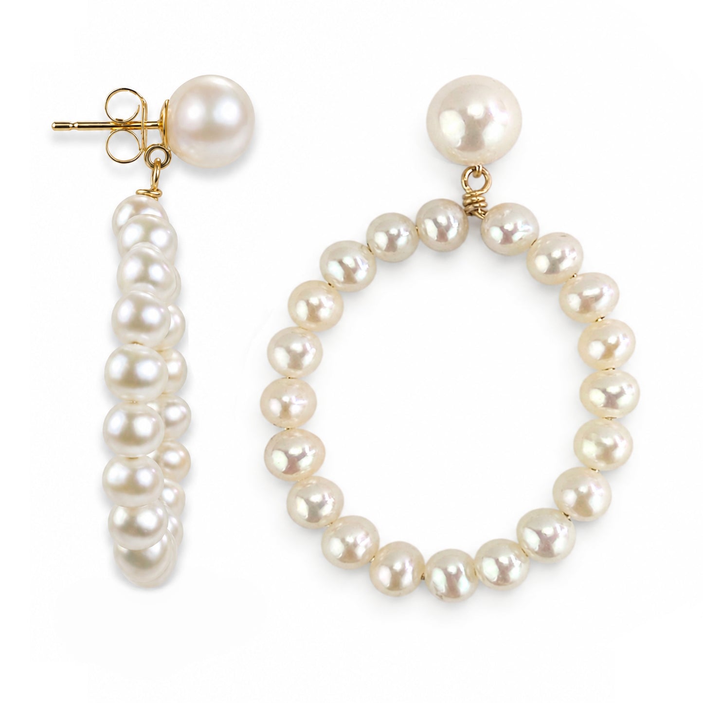 14k White Freshwater Pearl Circle Drop Earring 4-7mm