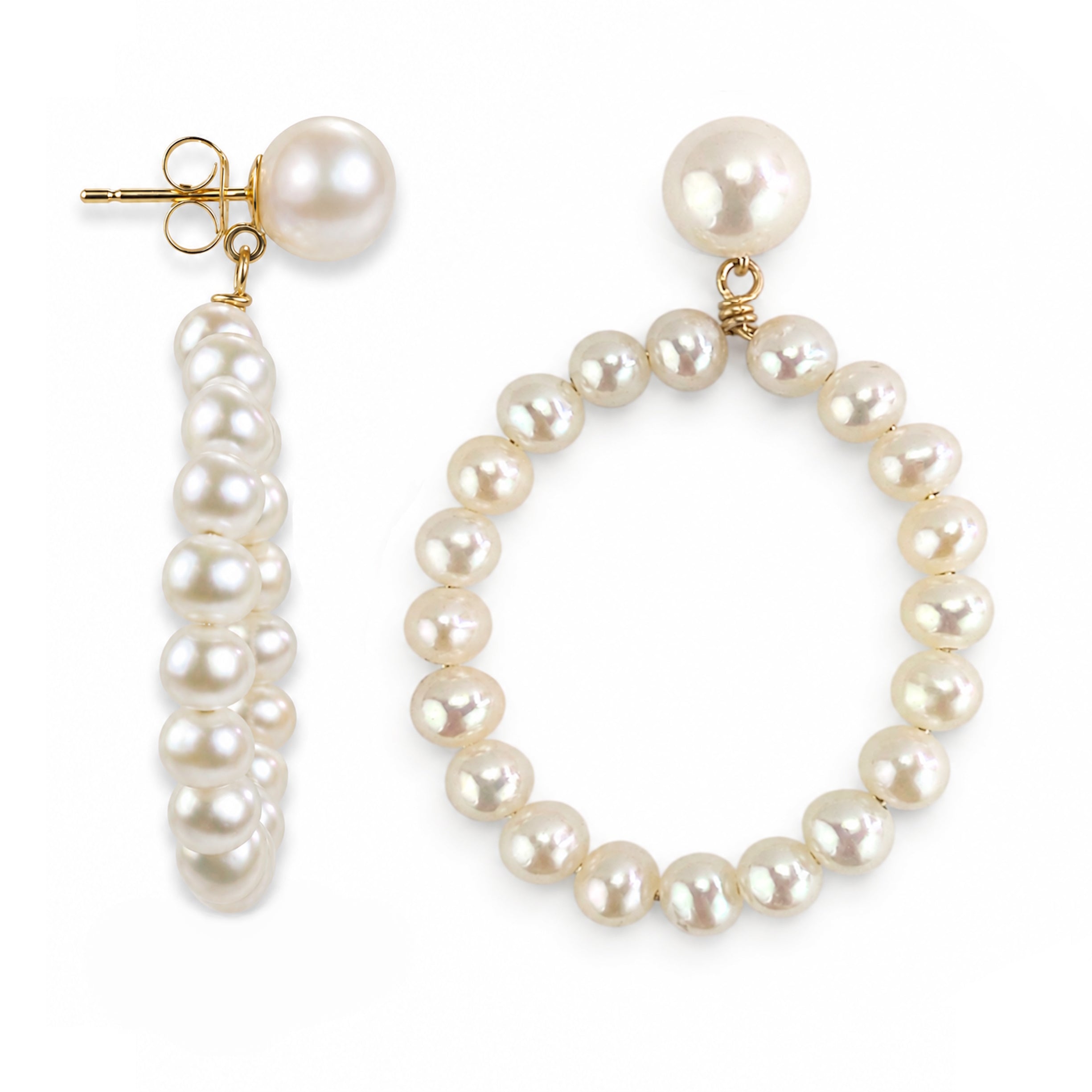 14k White Freshwater Pearl Circle Drop Earring 4-7mm