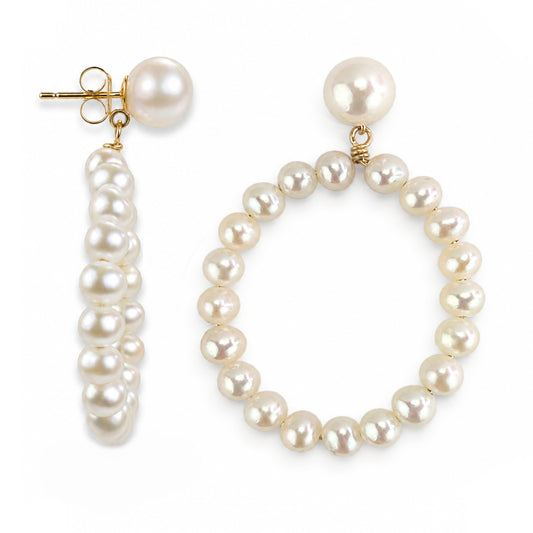 14k White Freshwater Pearl Circle Drop Earring 4-7mm