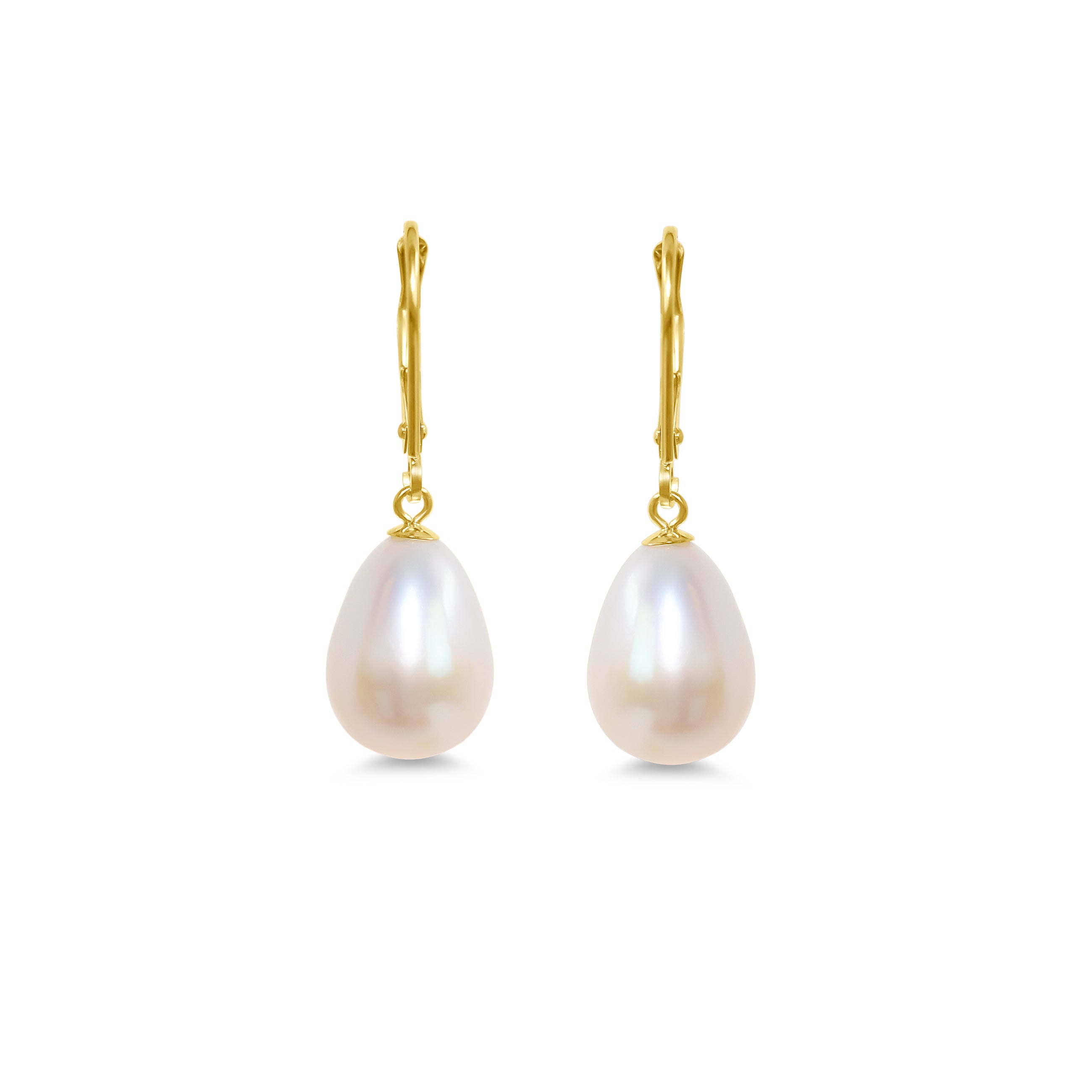 14k White Freshwater Pearl Drop Leverback Earring
