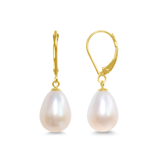 14k White Fresh Water Pearl Drop Leverback Earrings