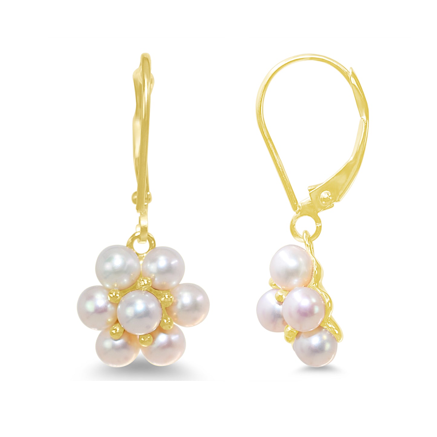 14k White Freshwater Pearl Flower Leverback Earring