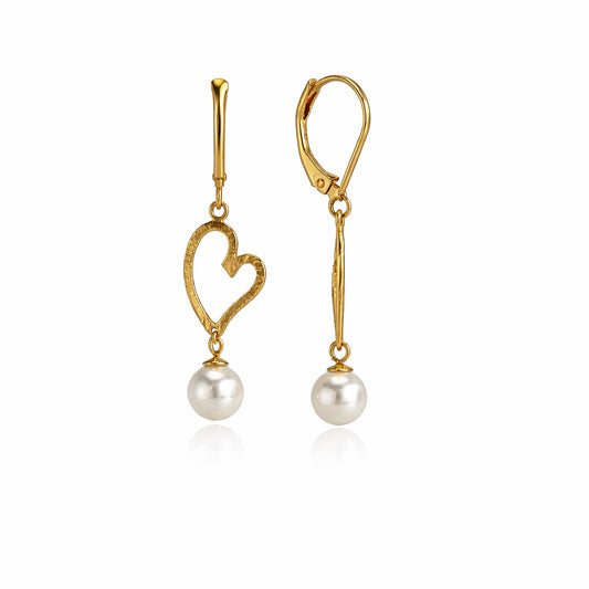 14k White Pearl Open Heart Leverback Earring