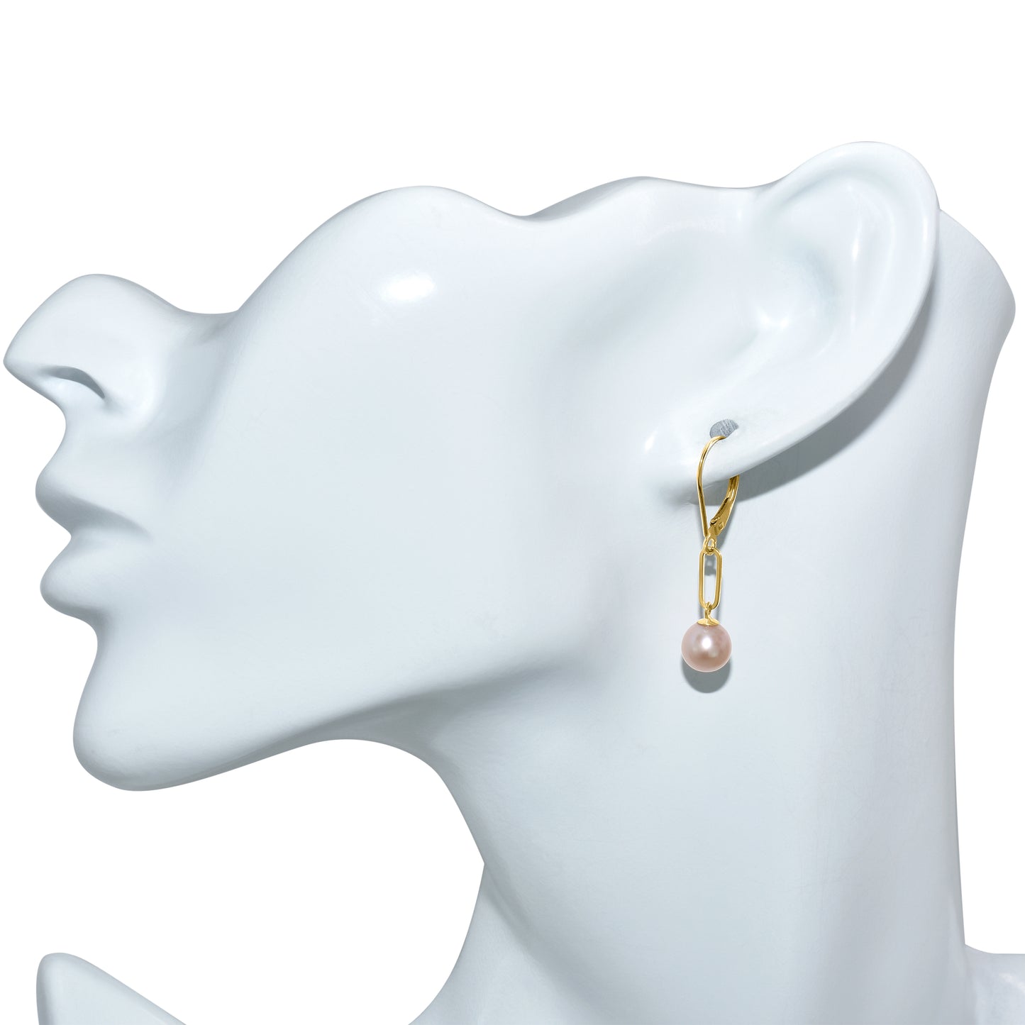 14k Natural Pink Freshwater Pearl Paperclip Leverback Earring