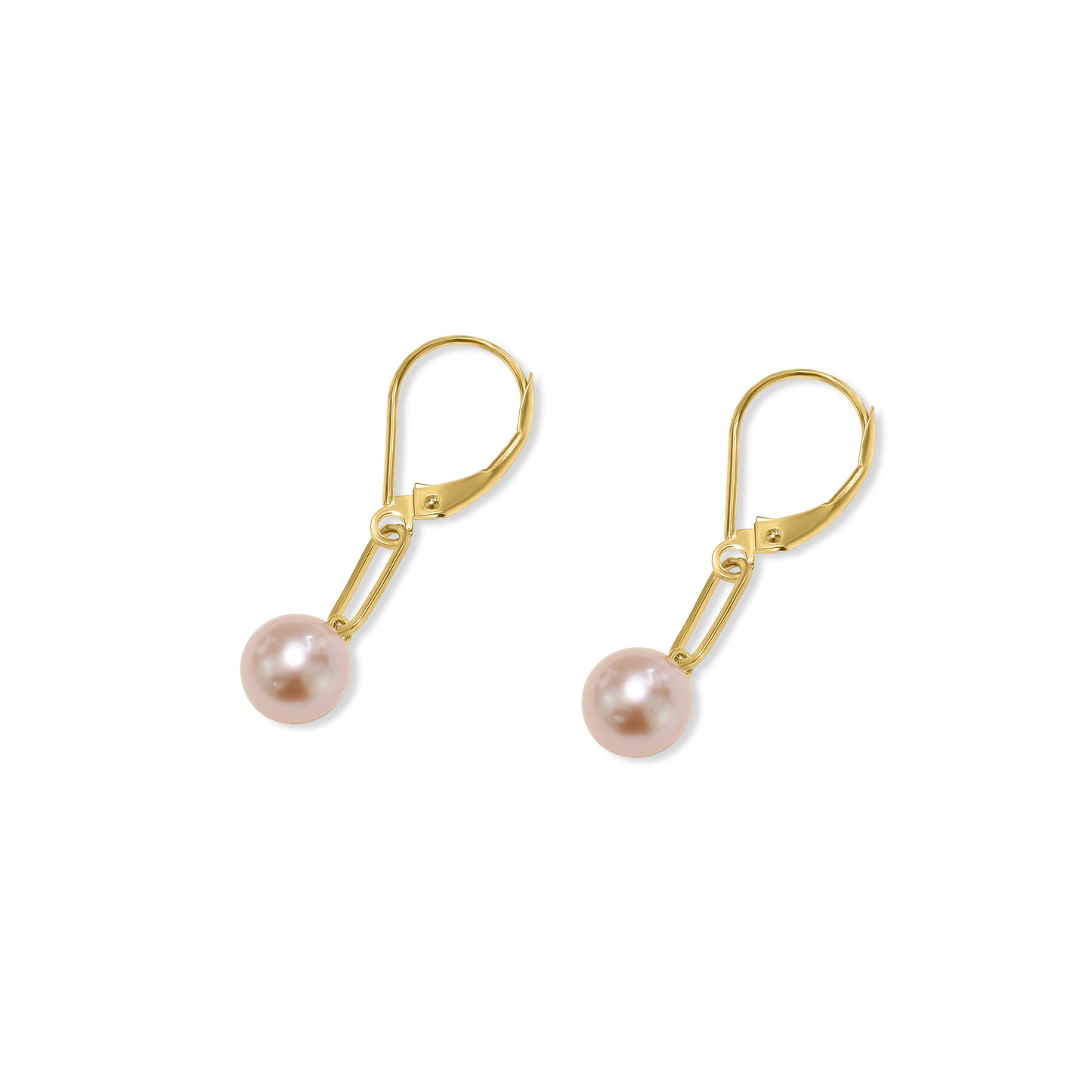 14k Natural Pink Freshwater Pearl Paperclip Leverback Earring