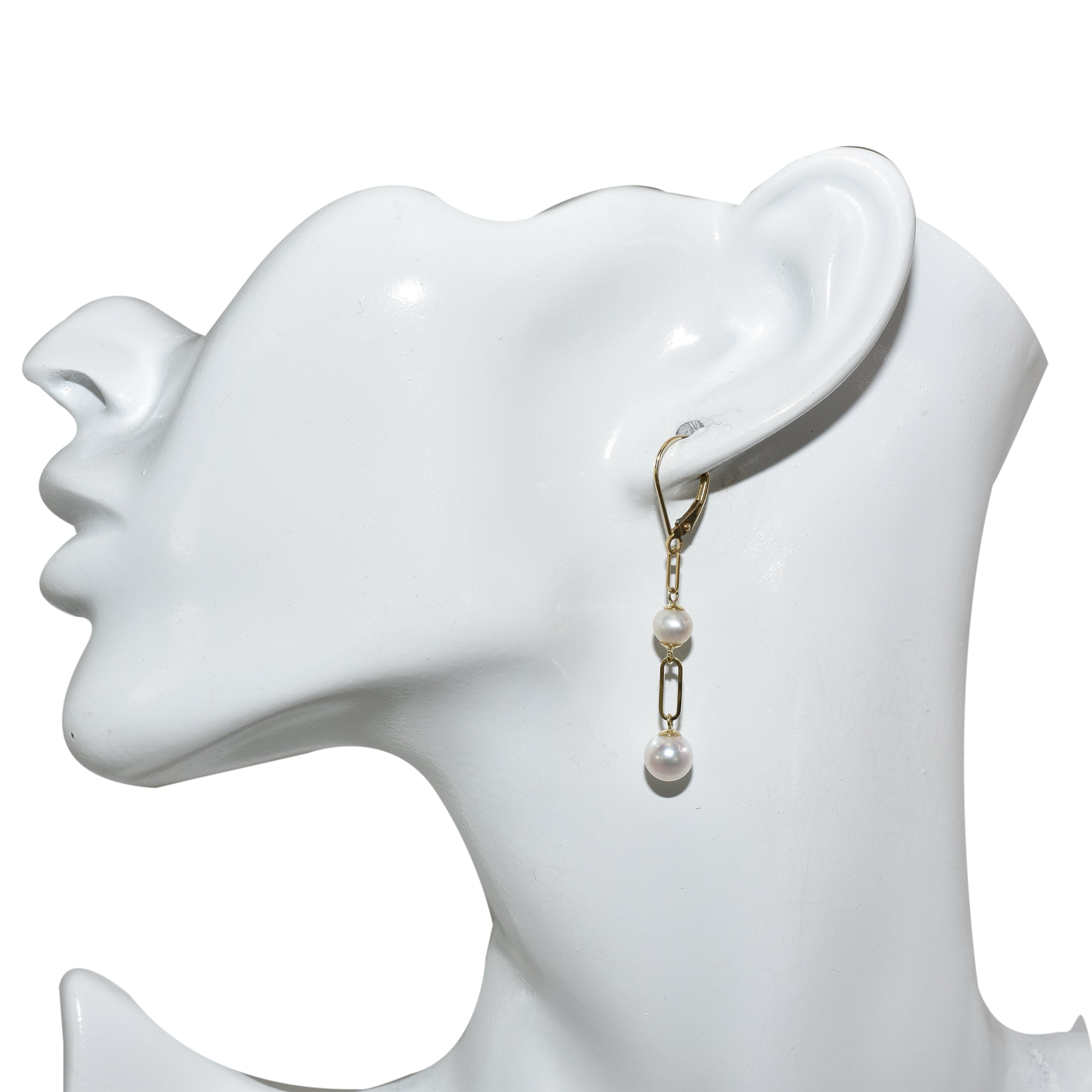 14k White Pearl Paperclip Graduated Drop Leverback Earring