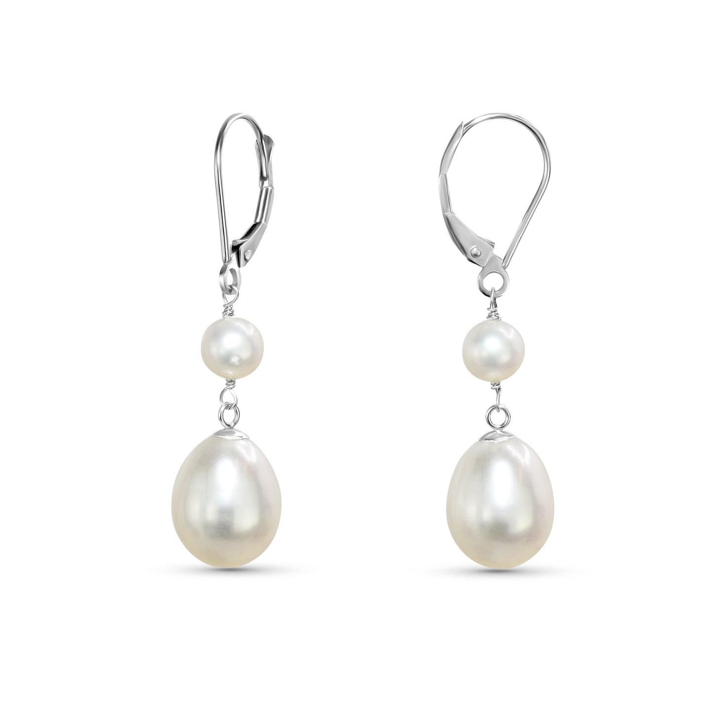 14k White Pearl Drop Leverback Earring