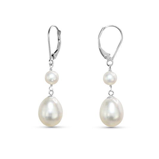 14k White Pearl Drop Leverback Earring