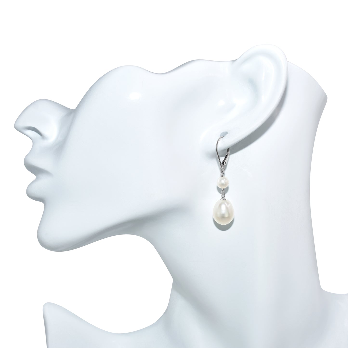 14k White Pearl Drop Leverback Earring