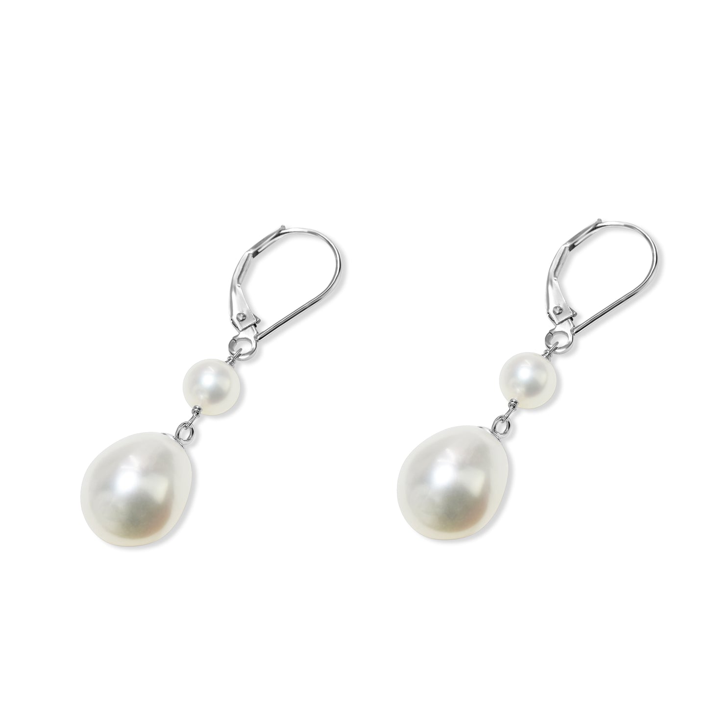 14k White Pearl Drop Leverback Earring