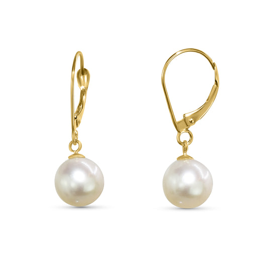 14k White Pearl Drop Leverback Earring