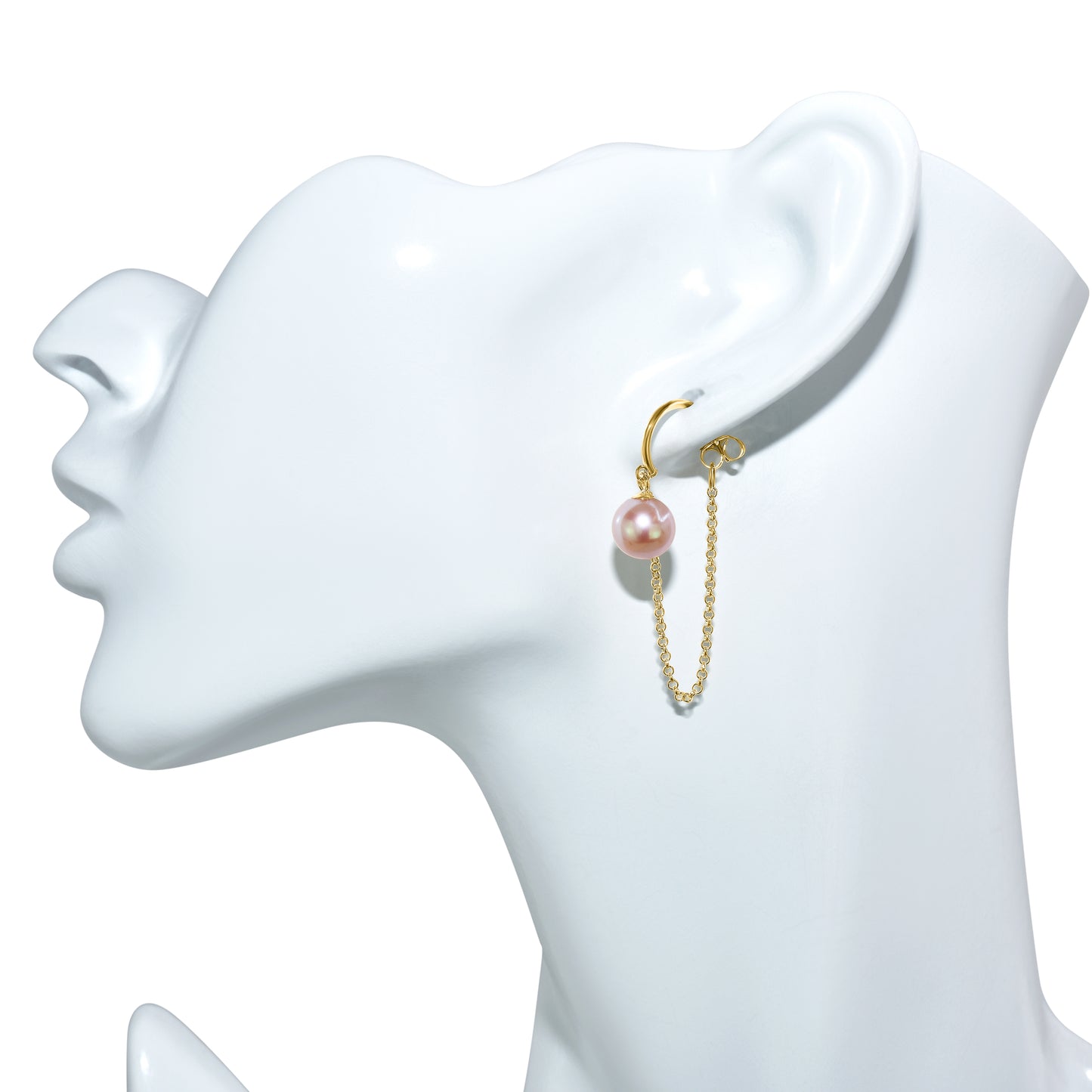 14k Natural Pink Pearl Gold Chain Front Back Post Earring