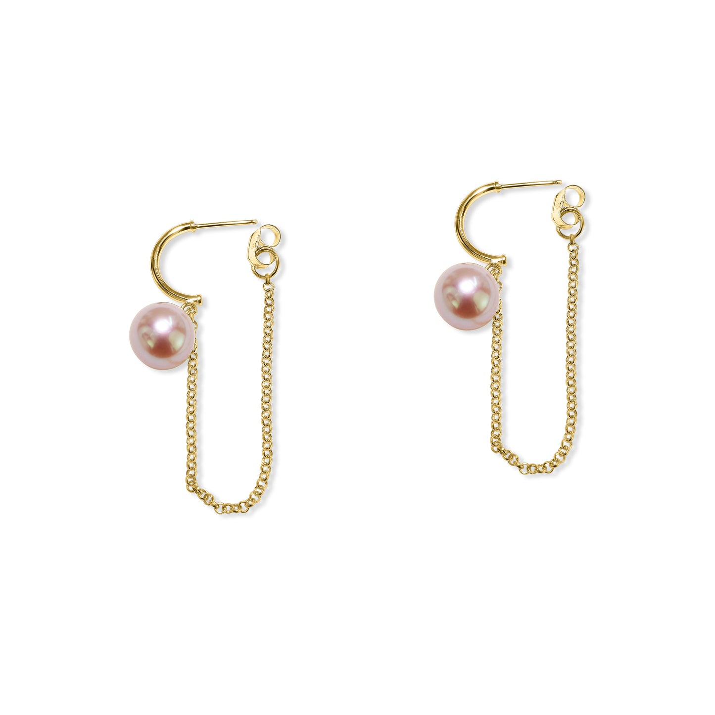 14k Natural Pink Pearl Gold Chain Front Back Post Earring