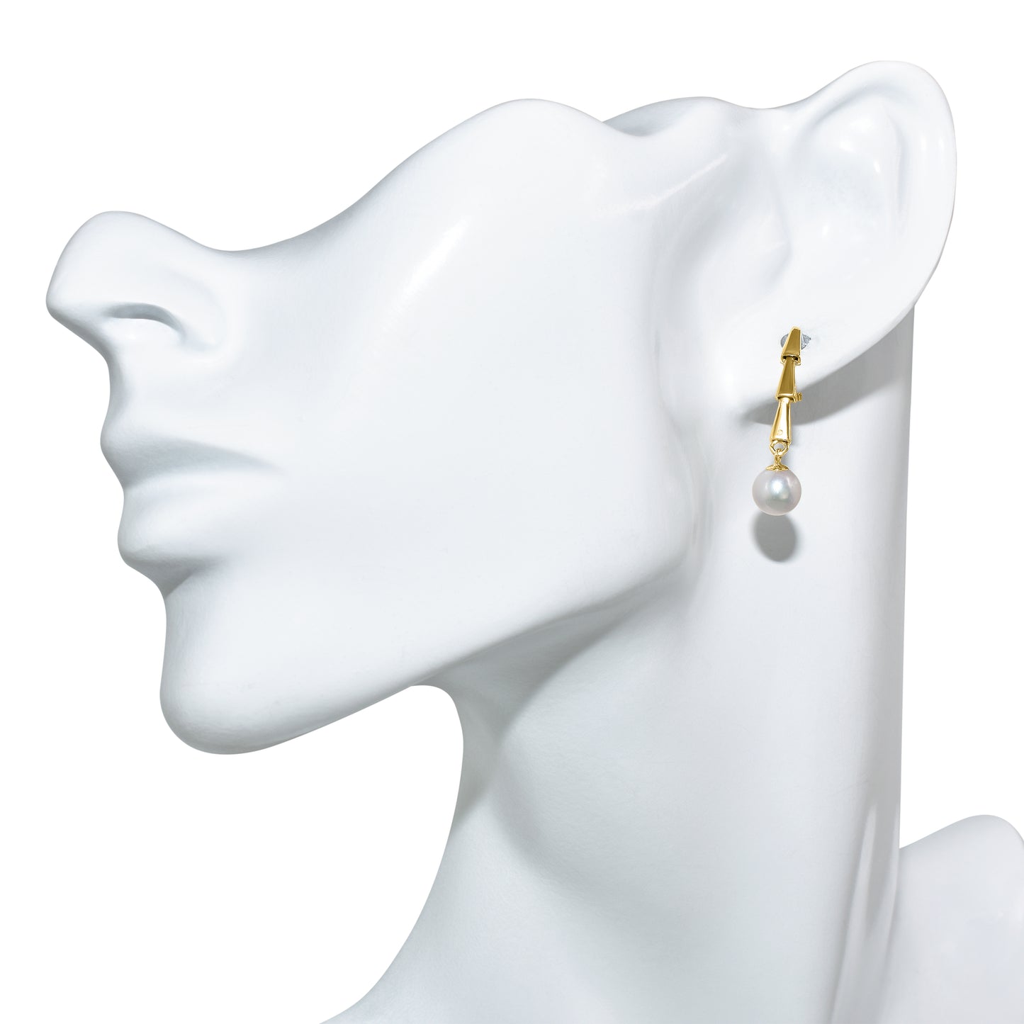 14k White Pearl Drop Triple Triangle Bar Post Earring