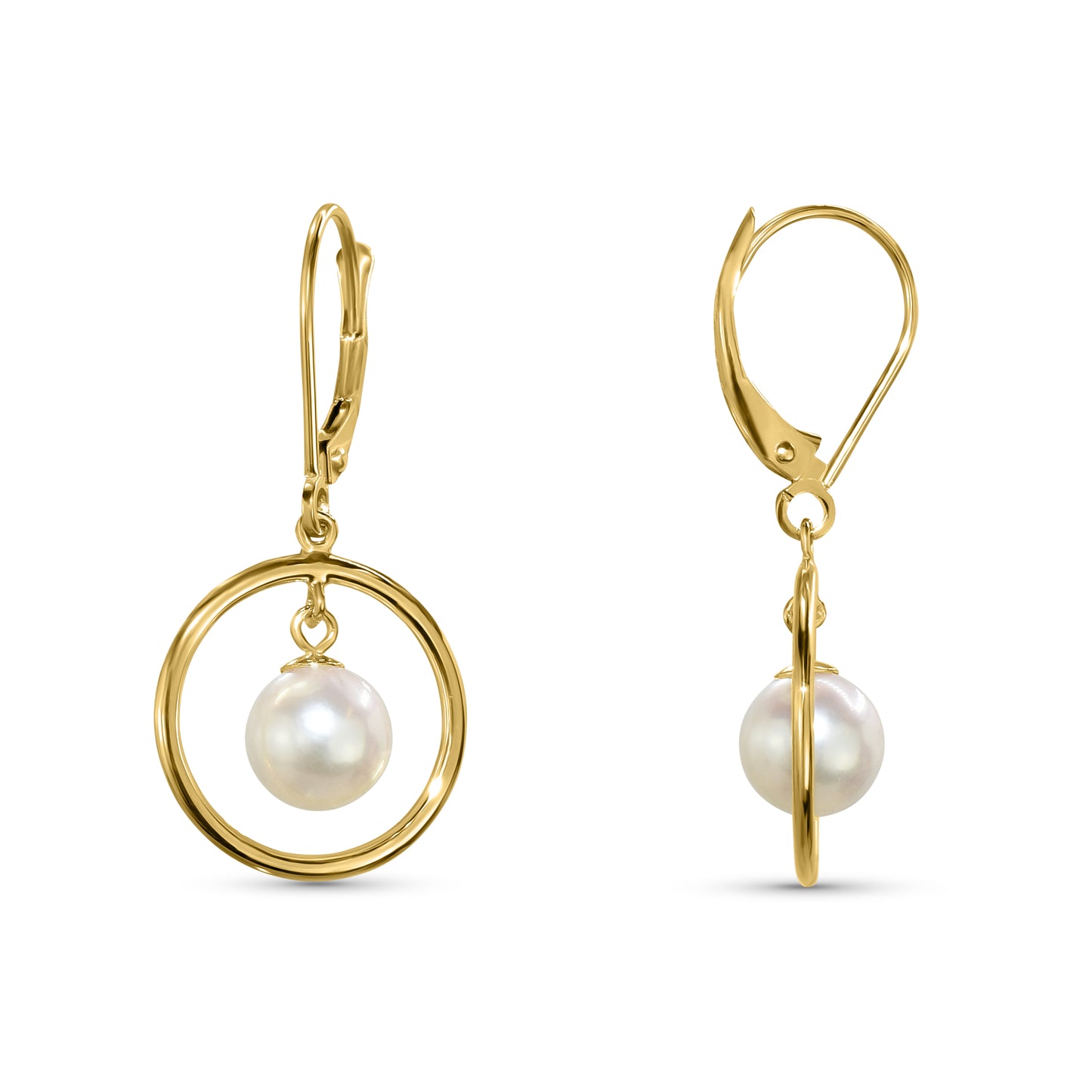 14k White Pearl Halo Leverback Earring