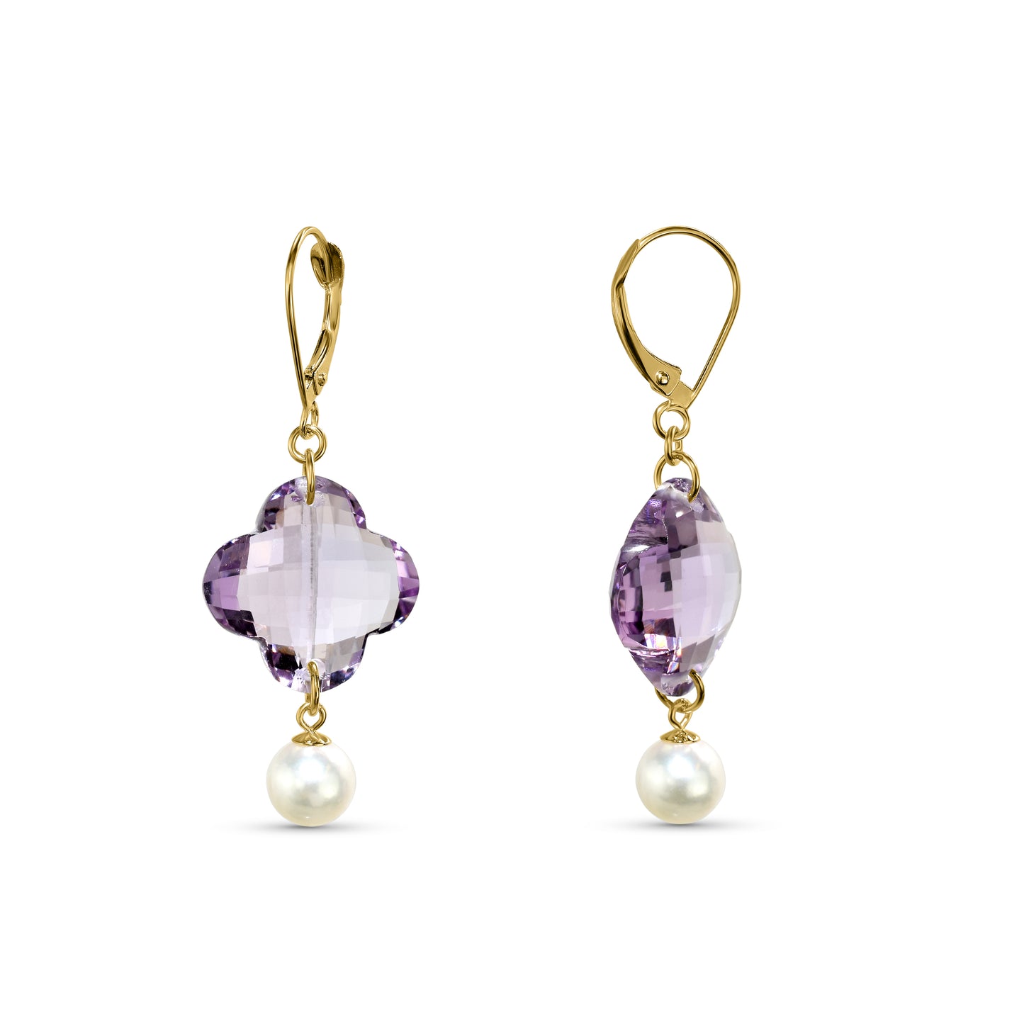 14k Amethyst White Pearl Leverback Earring