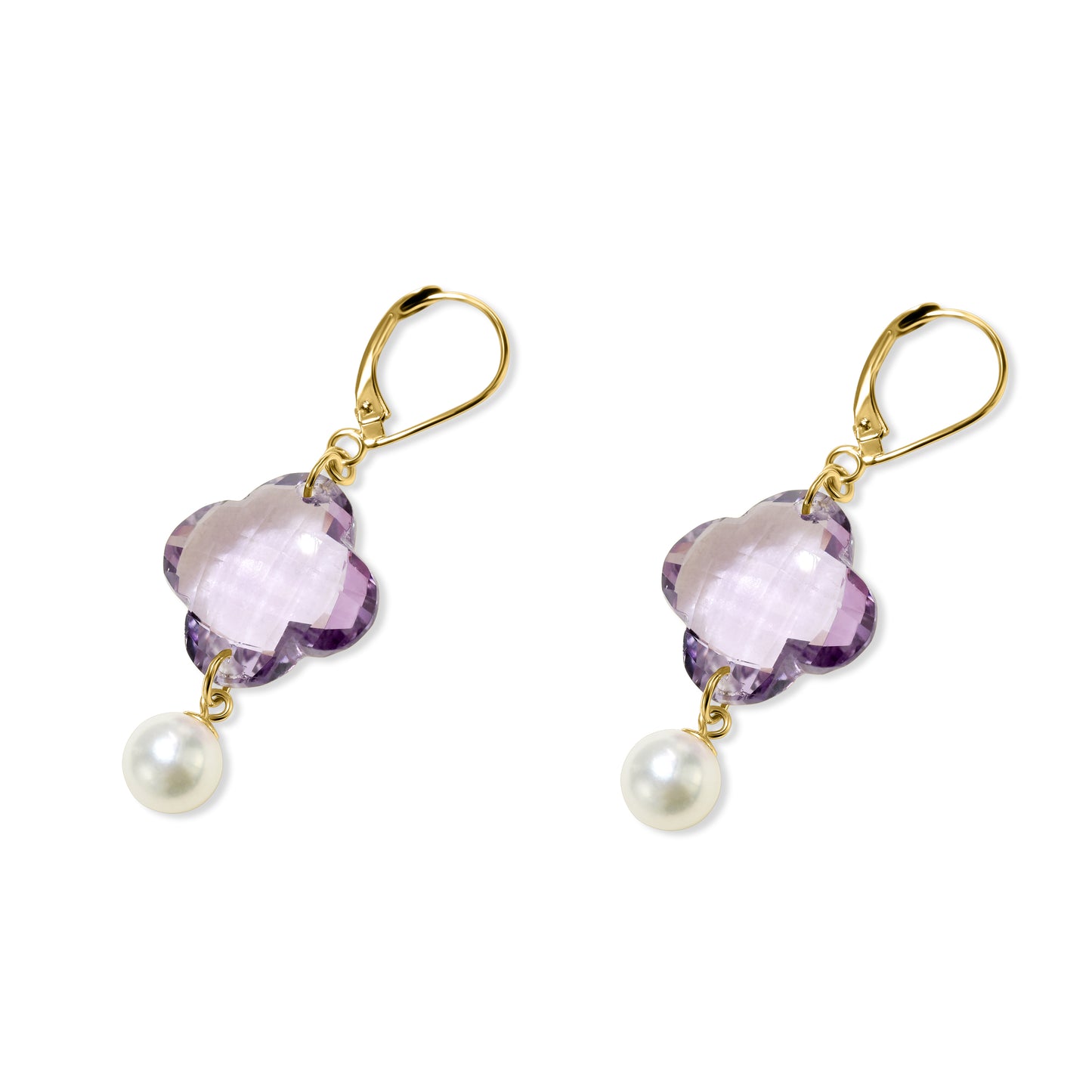 14k Amethyst White Pearl Leverback Earring