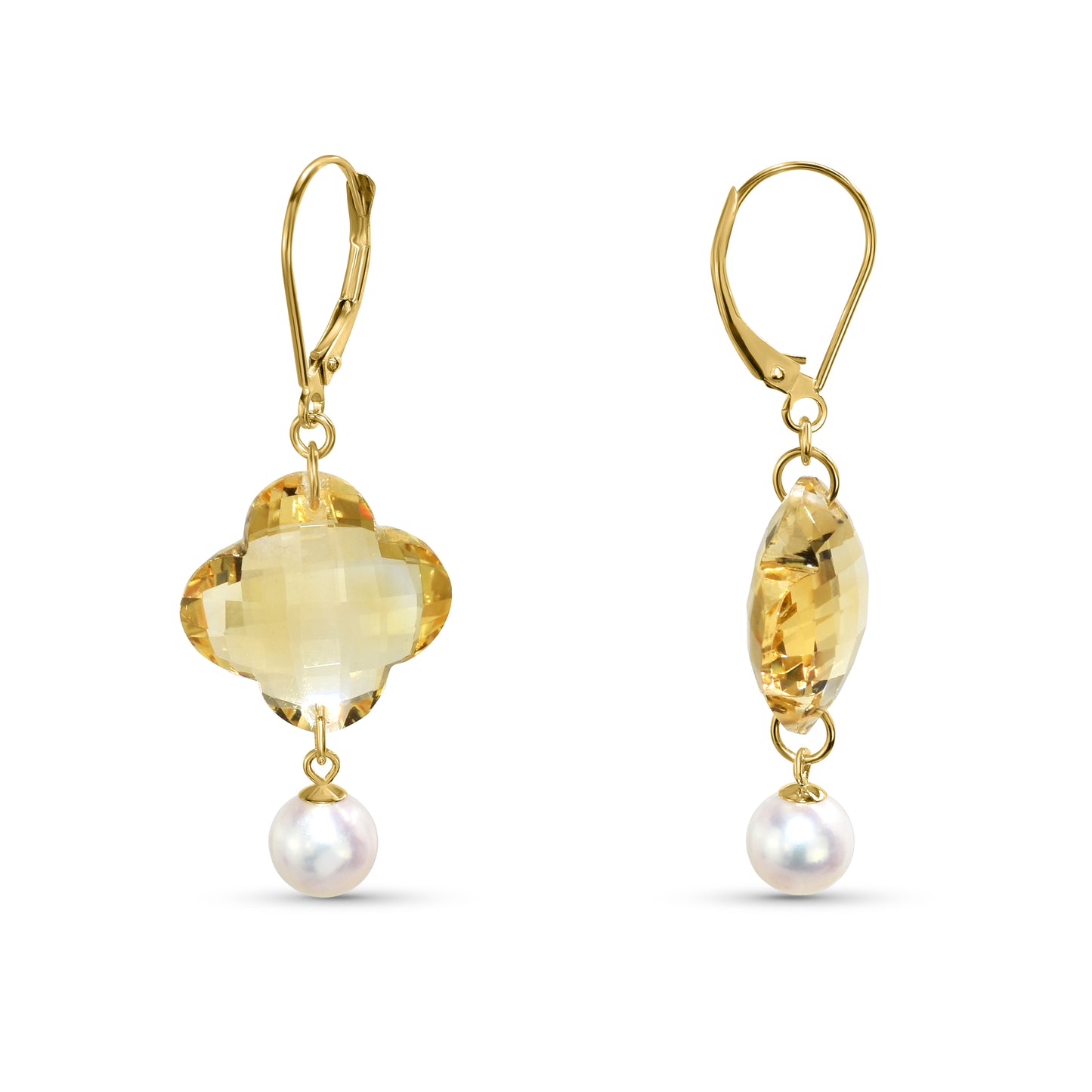 14k Citrine Clover Pearl Leverback Earring