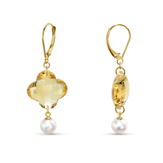 14k Citrine White Pearl Leverback Earring