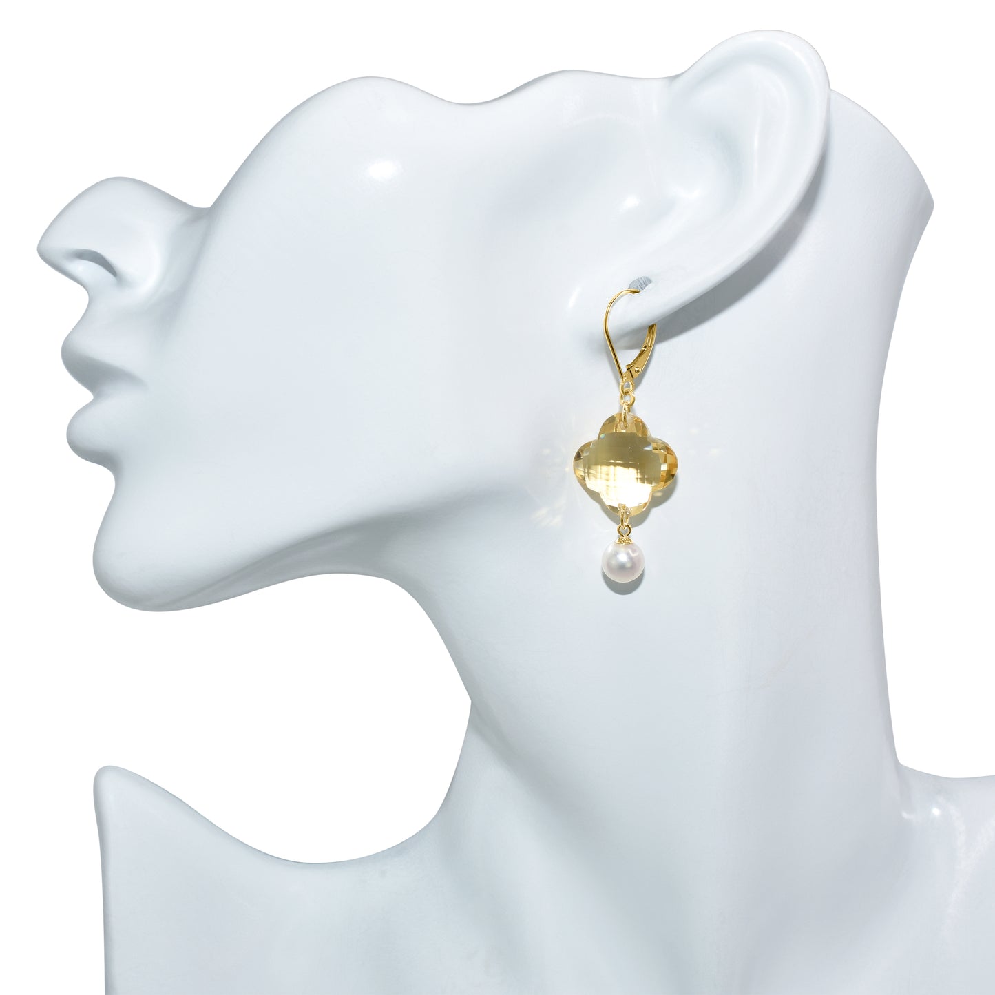 14k Citrine Clover Pearl Leverback Earring