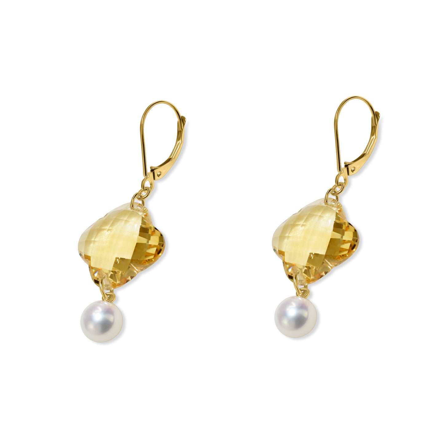 14k Citrine Clover Pearl Leverback Earring