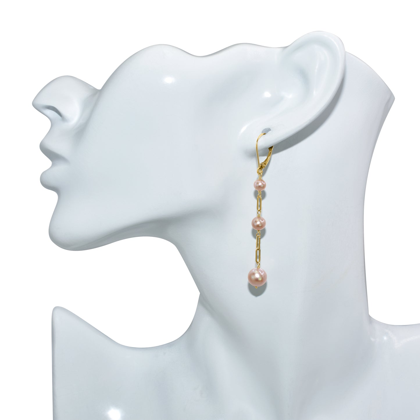 14k Natural Pink Pearl Paperclip Link Leverback Earring