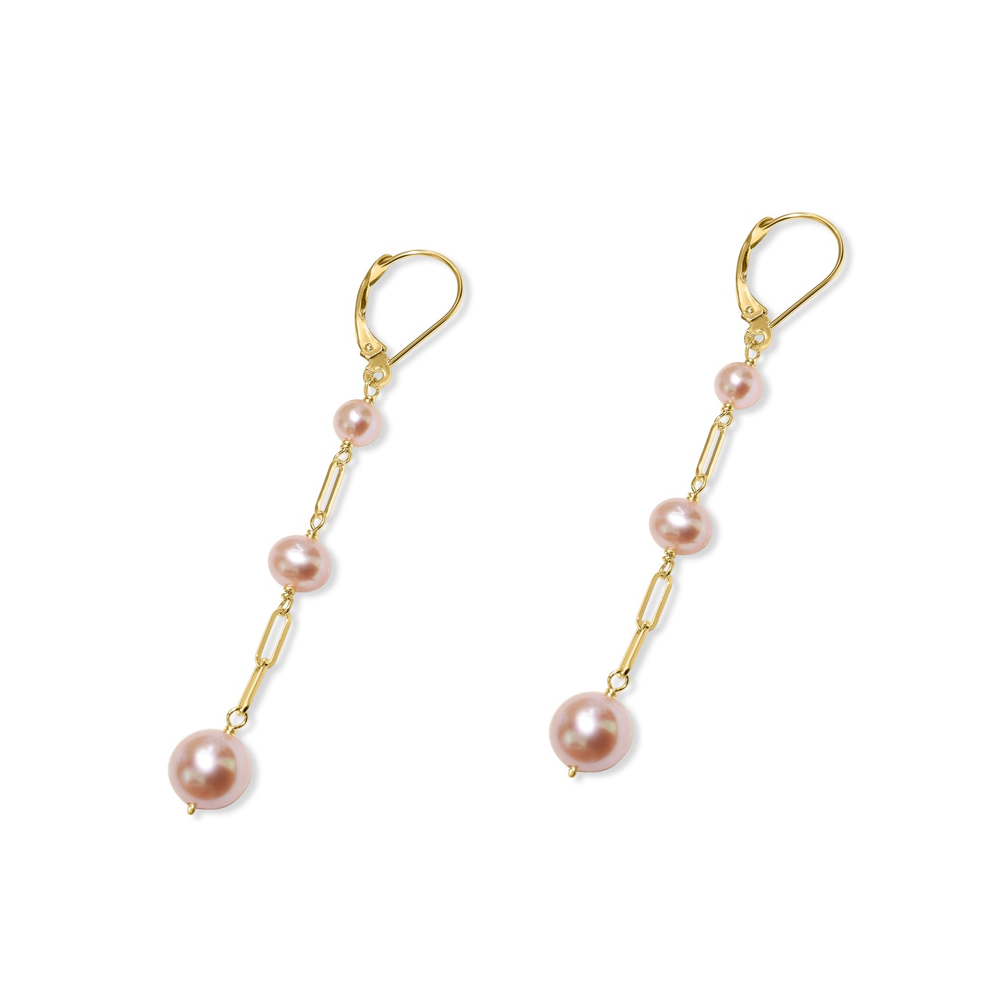 14k Natural Pink Pearl Paperclip Link Leverback Earring