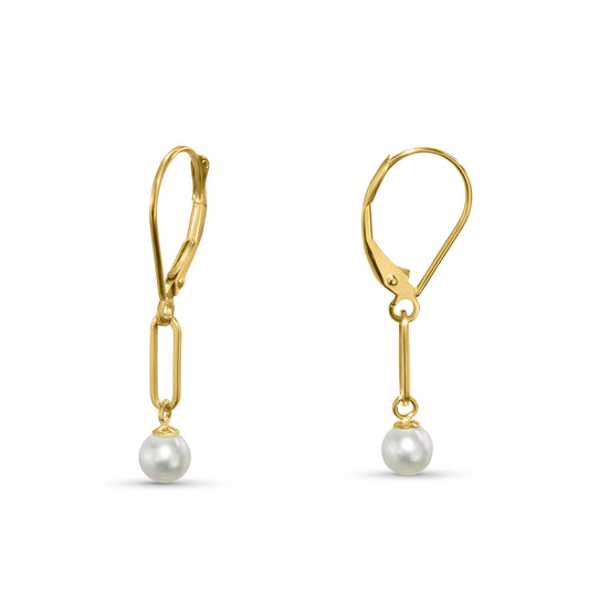 14k White Pearl Paperclip Leverback Earring