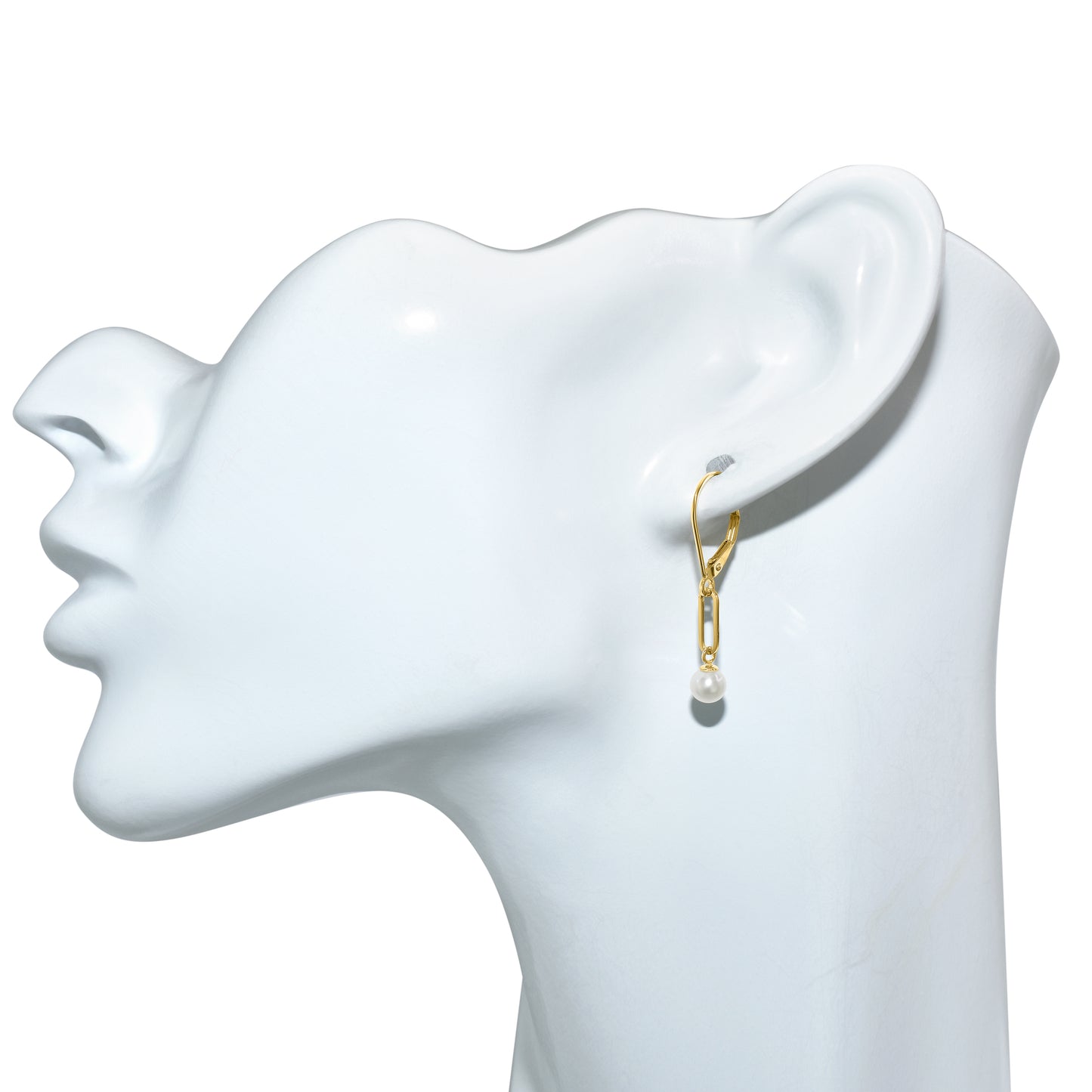 14k White Pearl Paperclip Leverback Earring