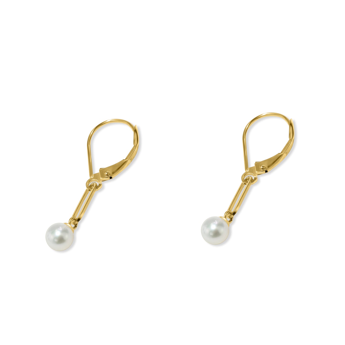 14k White Pearl Paperclip Leverback Earring